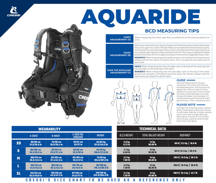 Cressi Aquaride Blue Pro BCD Scuba Gear Package w/ MC9 Compact Regulator & Octo Donatello Console 2 Dive Computer w/ GupG Reg Bag