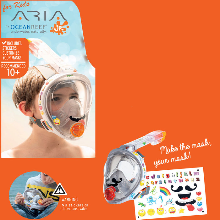 Ocean Reef Aria Junior Full Face Snorkeling Mask with Stickers Unisex White Ideal for Children Over 10 Years Old