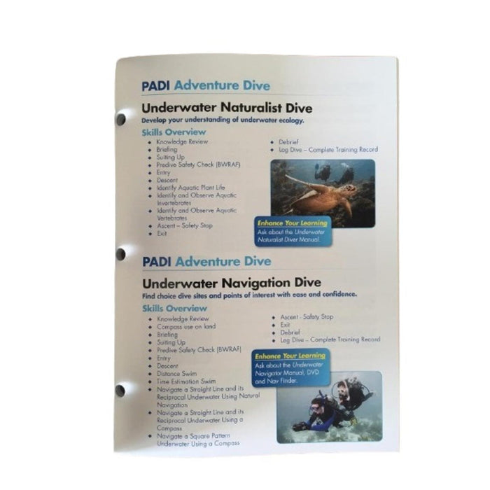 PADI Diver's Blue Log and Training Record (70047) Rev. 3.0