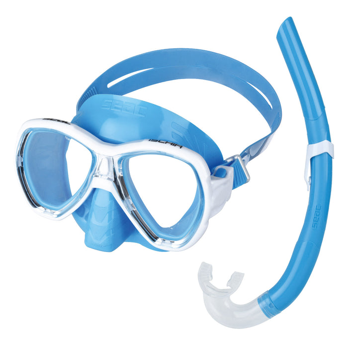 SEAC Ischia Premium Adults Scuba Diving Swimming Snorkeling Mask Snorkel Set Light Blue