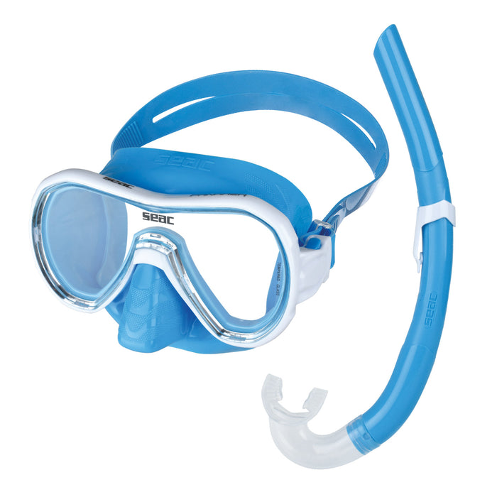 SEAC Panarea Premium Adults Scuba Diving Swimming Snorkeling Mask Snorkel Set Light Blue