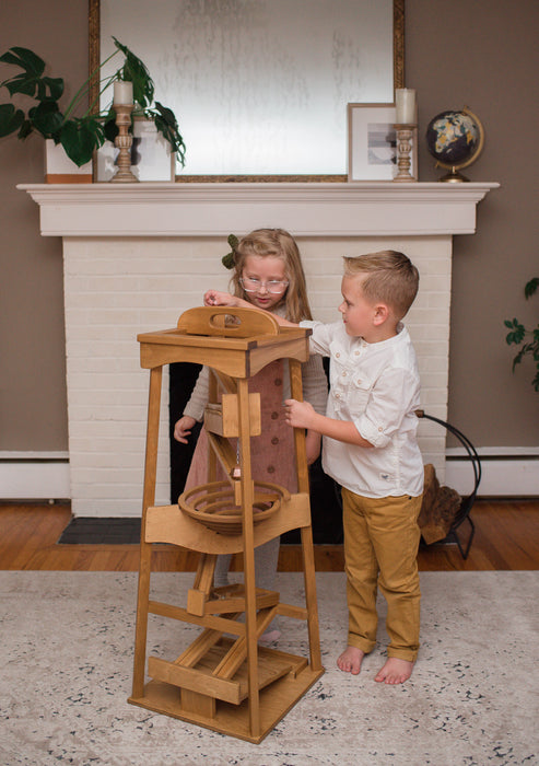 Amish Buggy Toys Kids Wooden Marble Pyramid with Marbles