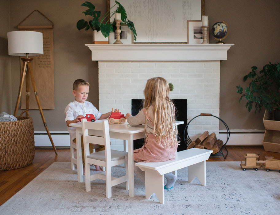 Amish Buggy Toys Kids Wooden Rectangular Table with 2 Chairs and 1 Bench Dining Playset - Ships Assembled