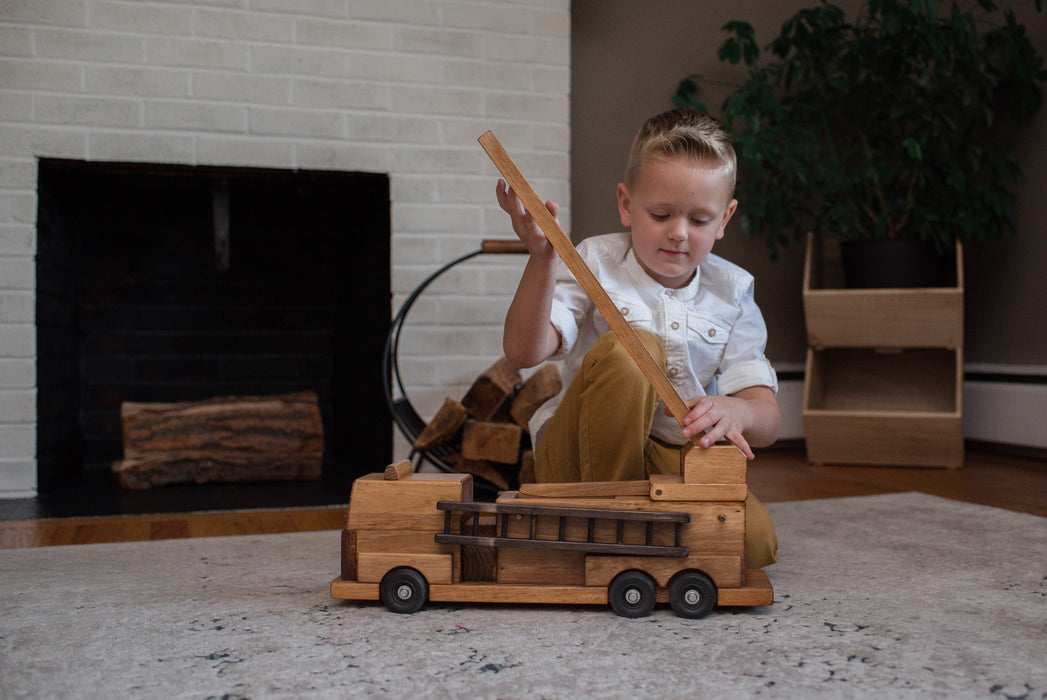 Amish Buggy Toys Kids Wooden Toy Firetruck with Ladders