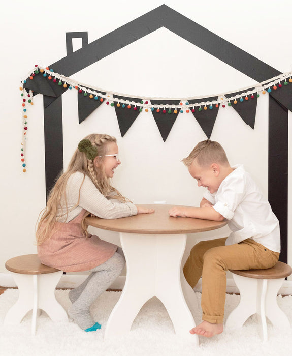 Amish Buggy Toys Wooden Round Activity Table with 2 Stools CPSIA Kid Safe Finish