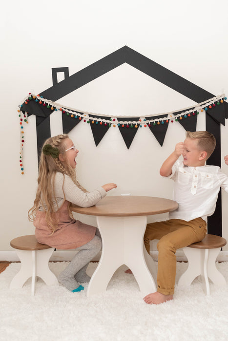 Amish Buggy Toys Wooden Round Activity Table with 2 Stools CPSIA Kid Safe Finish