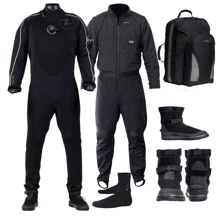 Aqua Lung Fusion ONE Scuba Drysuit Set w/ MK2 John, Fusion Boot, Socks & pack assembled by GupG