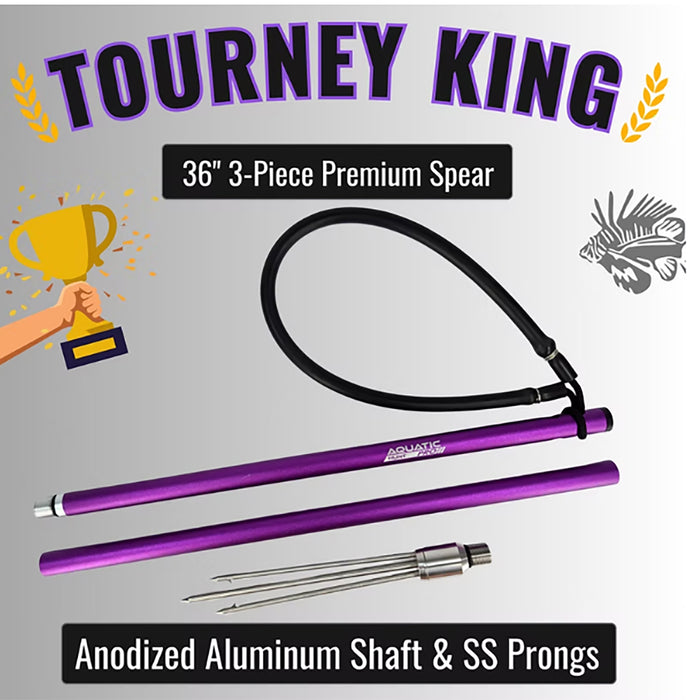 Aquatic Hunt Pro – 36" Premium 3-Piece Anodized Aluminum Travel Pole Spear with 7" Grip | Lionfish, Frog & Flounder Hunting Spear with 3-Prong Barbed Tip, Purple