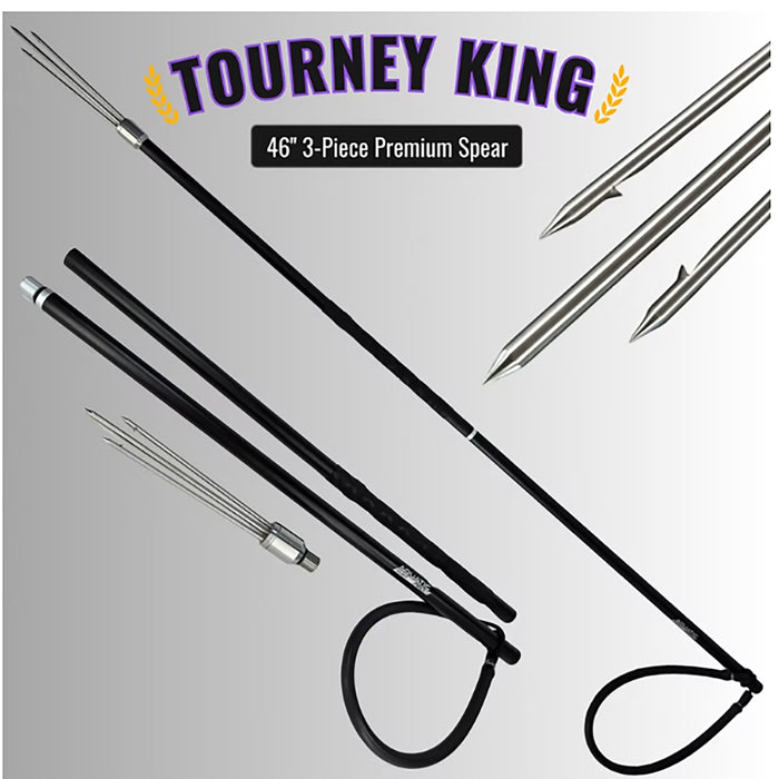 Aquatic Hunt Pro – 46" Premium 3-Piece Anodized Aluminum Travel Pole Spear with 7" Grip | Lionfish, Frog & Flounder Hunting Spear with 3-Prong Barbed Tip, Black