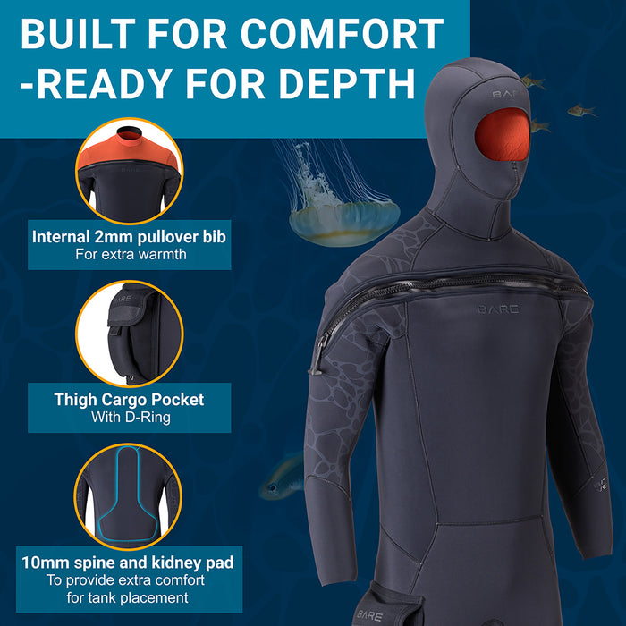 Bare 8/7mm Velocity Ultra 2.0 Men's Semi-Dry Wetsuit with Omnired® Infrared Technology - Cold Water Scuba Diving