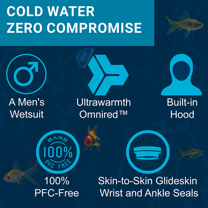 Bare 8/7mm Velocity Ultra 2.0 Men's Semi-Dry Wetsuit with Omnired® Infrared Technology - Cold Water Scuba Diving