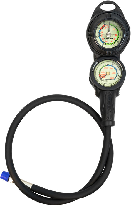 Cressi Console PD2 Pressure Gauge and Analogue Depth Gauge, Global Fluo