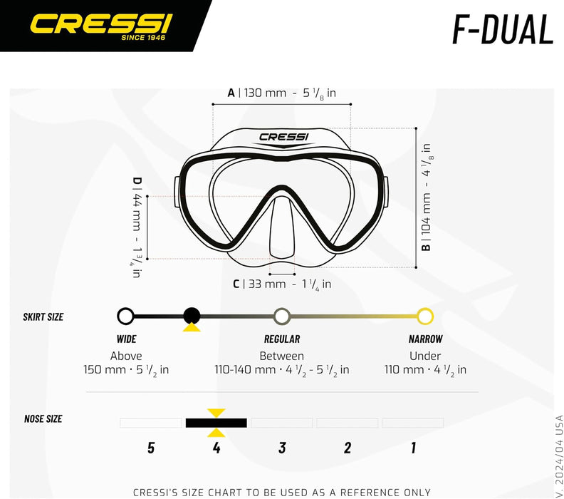 Cressi F-Dual Mask - Single Lens Frameless Scuba Mask for Good Visibility