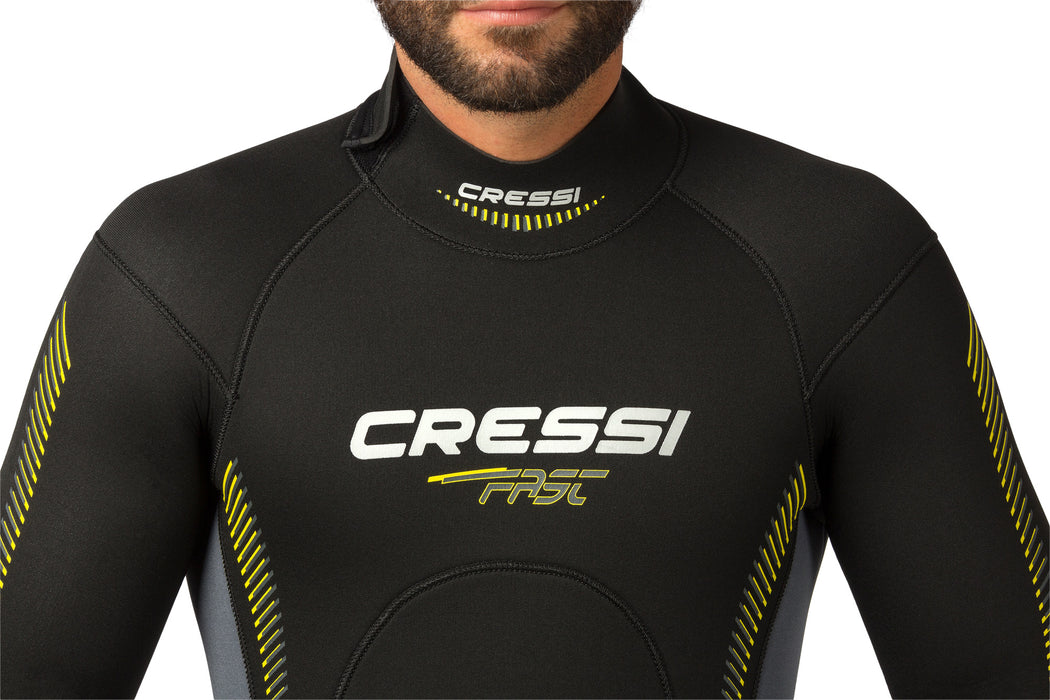 Cressi Fast Mens Wetsuit for Scuba Diving and Snorkeling, 5mm Double-lined Neoprene, 120° Neck Design