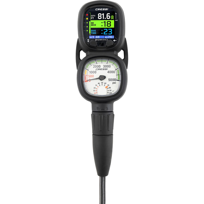 Cressi Da Vinci Console 2 (PSI) Dive Computer Console with Pressure Gauge, Bluetooth, Digital Compass, Rechargeable Battery & Bühlmann ZHL-16C Algorithm