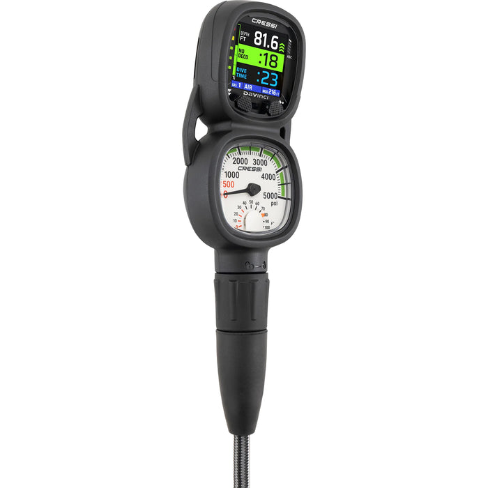 Cressi Da Vinci Console 2 (PSI) Dive Computer Console with Pressure Gauge, Bluetooth, Digital Compass, Rechargeable Battery & Bühlmann ZHL-16C Algorithm