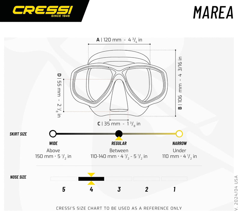 Cressi Marea Adult Small Inner Volume Mask for Scuba, Snorkeling