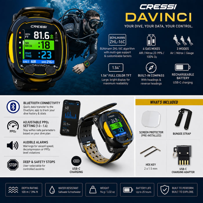 Cressi Da Vinci Dive Computer with Compass & Bluetooth