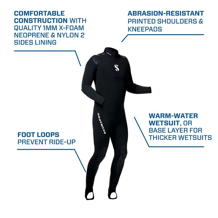 Scubapro 1mm Men's Definition Steamer Full Suit - Lightweight X-Foam Neoprene, Abrasion-Resistant, Enhanced Comfort for Pool Training & Warm-Water Diving