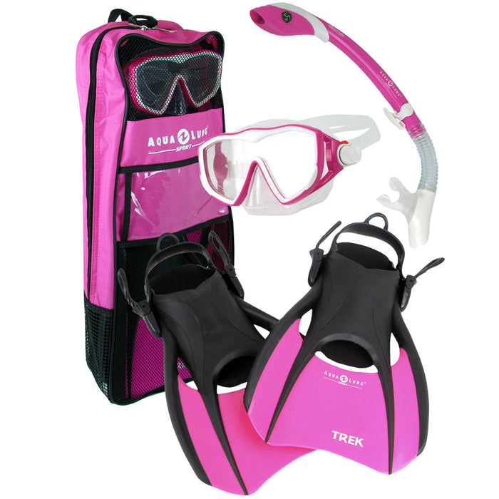 Aqua Lung Diva 1 LX Mask, Island Dry LX Snorkel, and Trek Fins Set