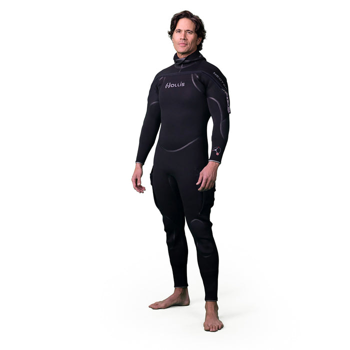 Hollis Neotek 4/3 Unisex Wetsuit - Warm-Water Technical Dive Suit with G-lock Front Zipper, ThermaSkin Liner, Utility Pockets & Attached Hood