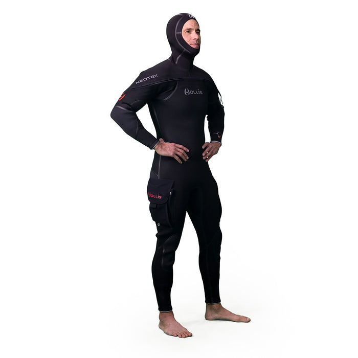 Hollis Neotek 4/3 Unisex Wetsuit - Warm-Water Technical Dive Suit with G-lock Front Zipper, ThermaSkin Liner, Utility Pockets & Attached Hood