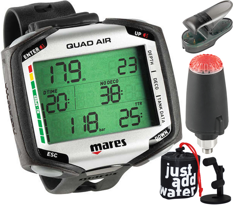 Mares Quad Air Scuba Diving Wrist Computer with Watch Stand Package