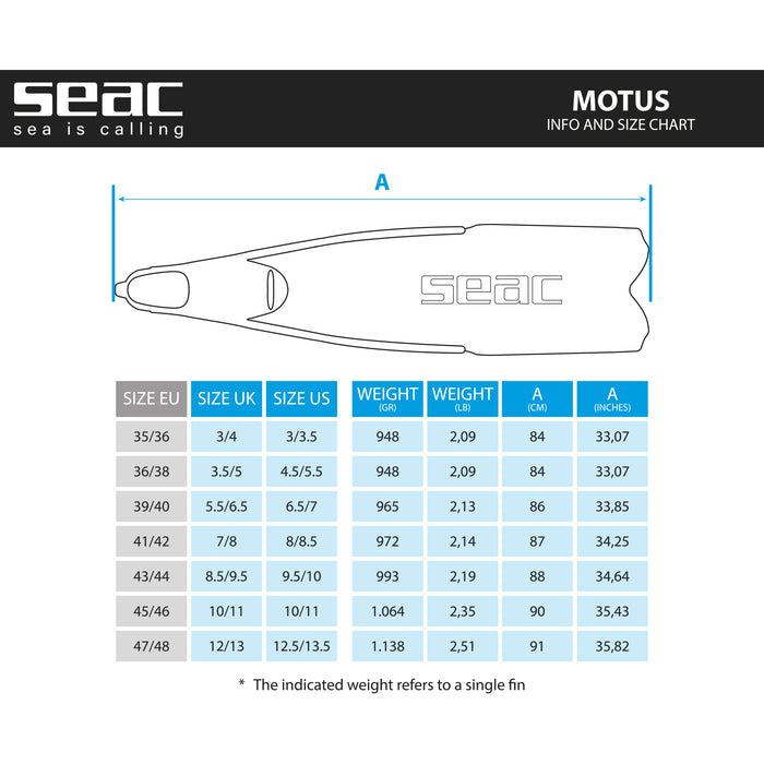 SEAC Motus Long Soft Powerful Freediving Spearfishing Fins