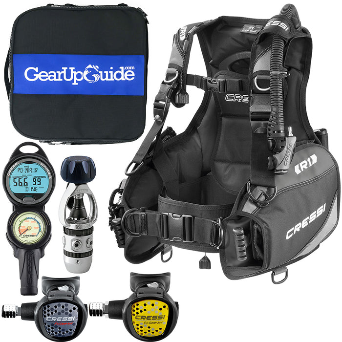 bcd scuba gear Cressi Essential Scuba Diving Gear Package Complete with R1 BCD