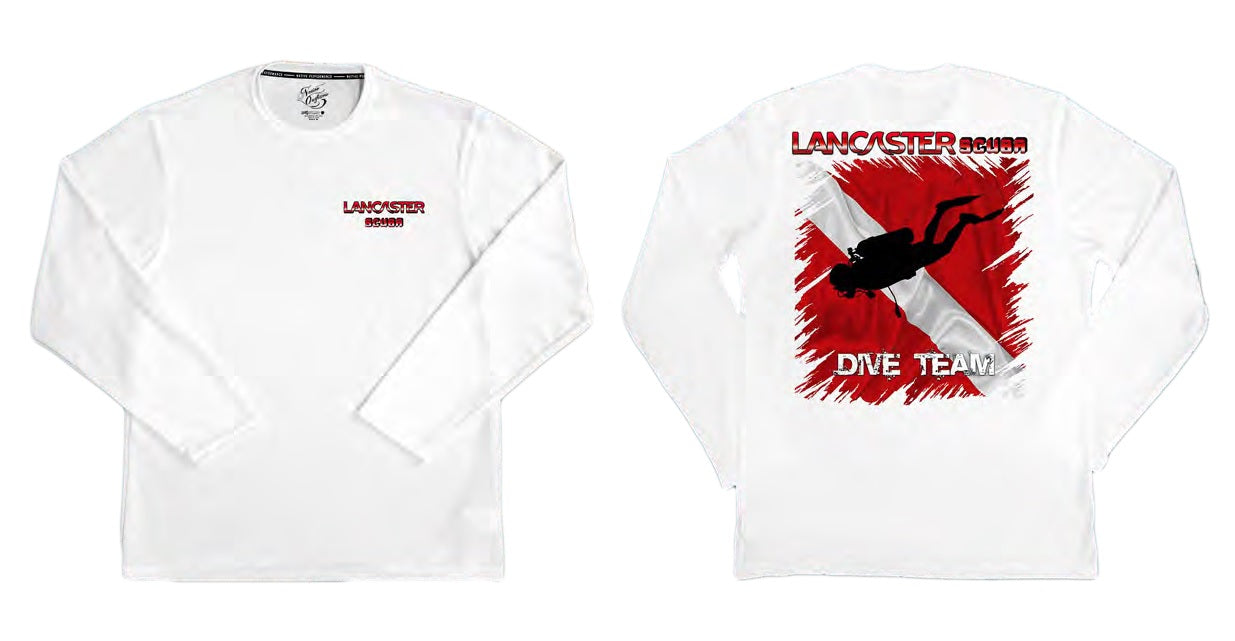 Lancaster Scuba Men's Long Sleeve Performance DriQ Shirt, Slash Diver Dive Flag, Anti-Snag and UPF 50+ Sun Protection