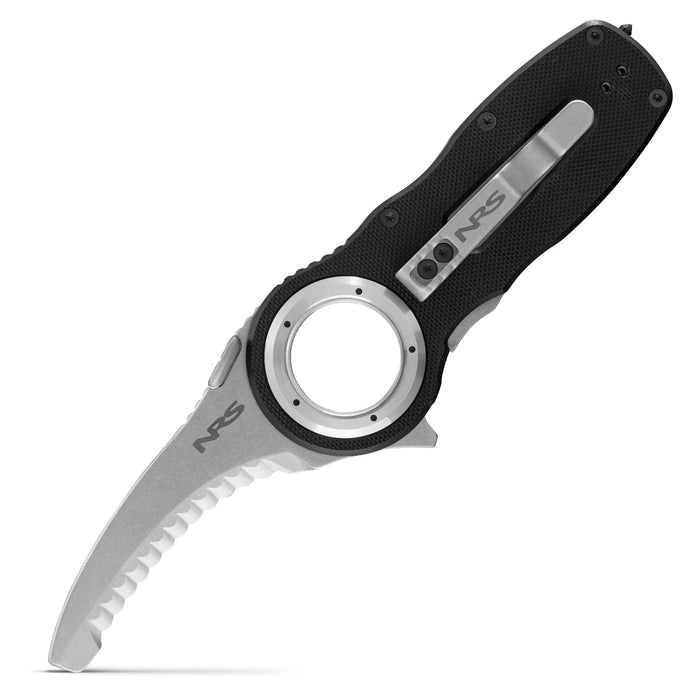 NRS Pilot Access SAR Folding Rescue Knife – Serrated Hawksbill Blade, Glass Breaker, G10 Handle, 4-Way Pocket Clip