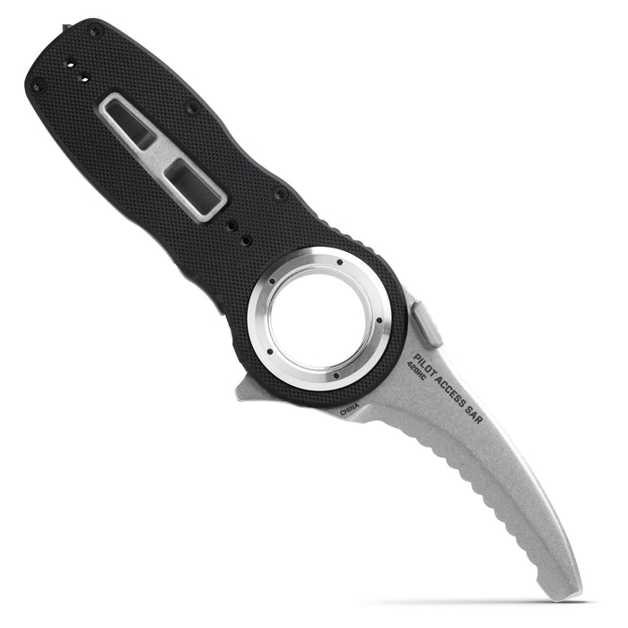 NRS Pilot Access SAR Folding Rescue Knife – Serrated Hawksbill Blade, Glass Breaker, G10 Handle, 4-Way Pocket Clip