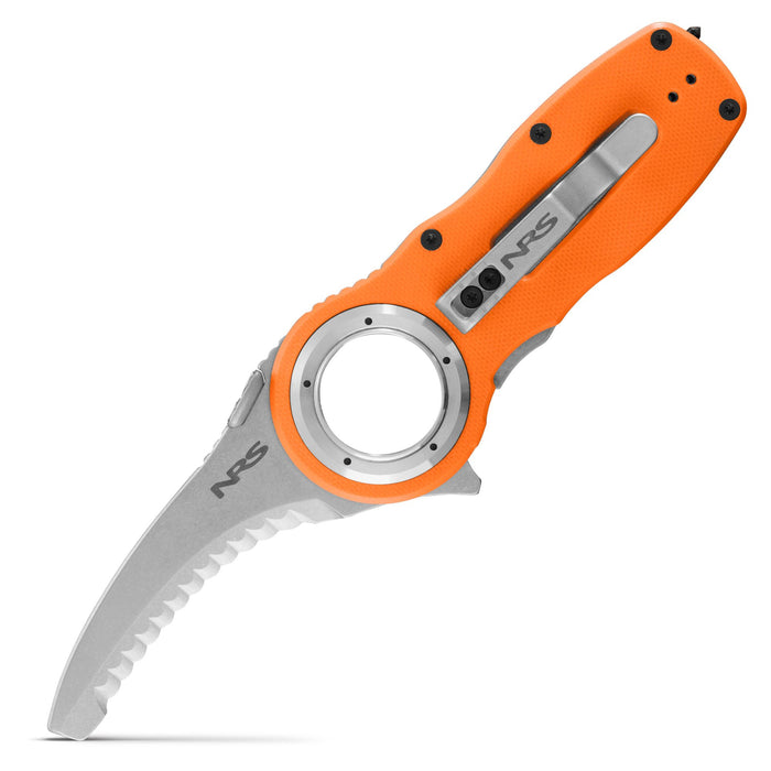 NRS Pilot Access SAR Folding Rescue Knife – Serrated Hawksbill Blade, Glass Breaker, G10 Handle, 4-Way Pocket Clip