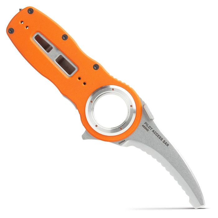NRS Pilot Access SAR Folding Rescue Knife – Serrated Hawksbill Blade, Glass Breaker, G10 Handle, 4-Way Pocket Clip