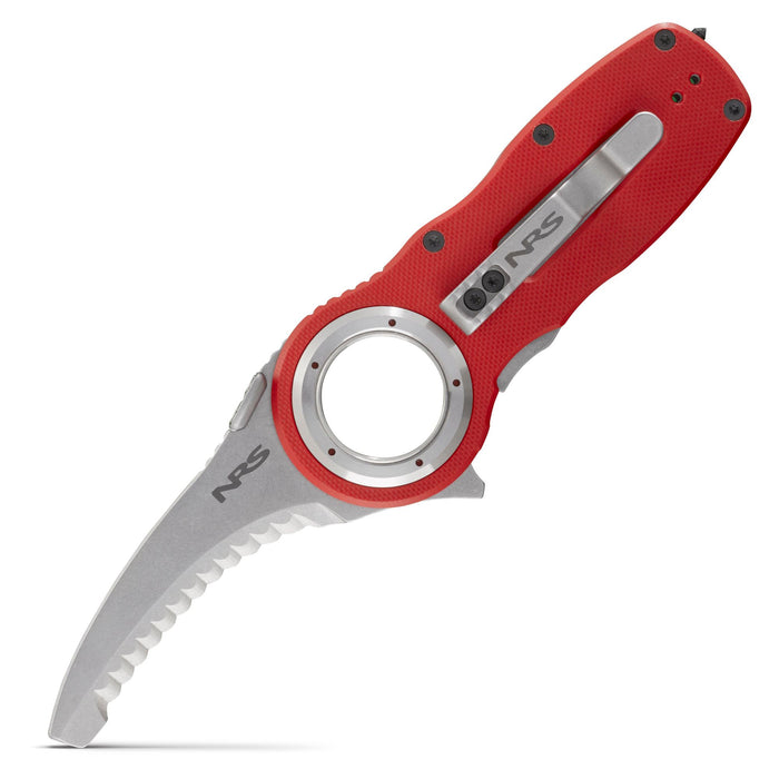 NRS Pilot Access SAR Folding Rescue Knife – Serrated Hawksbill Blade, Glass Breaker, G10 Handle, 4-Way Pocket Clip