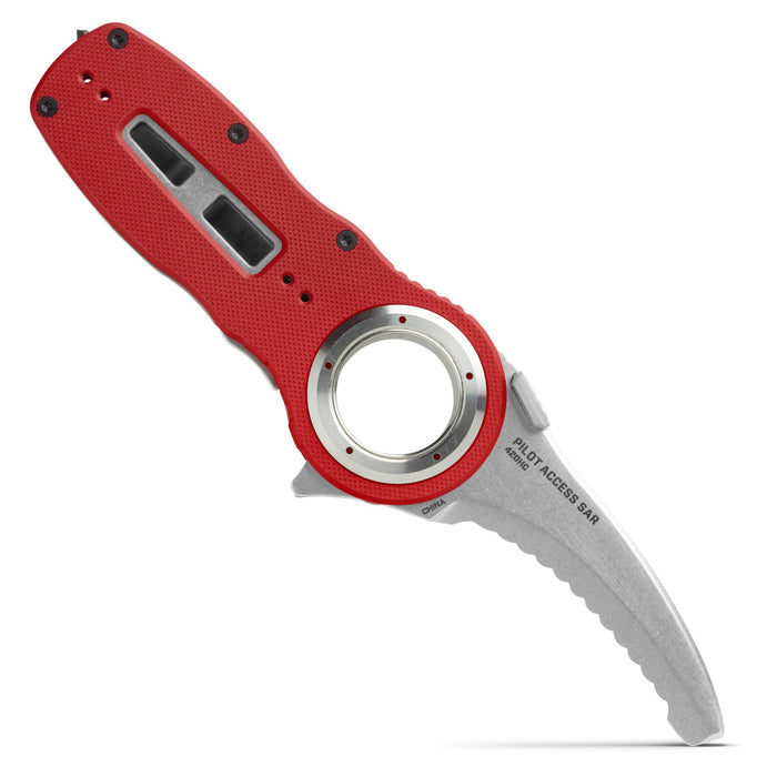 NRS Pilot Access SAR Folding Rescue Knife – Serrated Hawksbill Blade, Glass Breaker, G10 Handle, 4-Way Pocket Clip