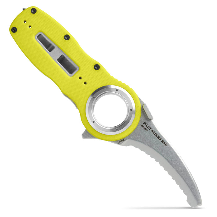 NRS Pilot Access SAR Folding Rescue Knife – Serrated Hawksbill Blade, Glass Breaker, G10 Handle, 4-Way Pocket Clip