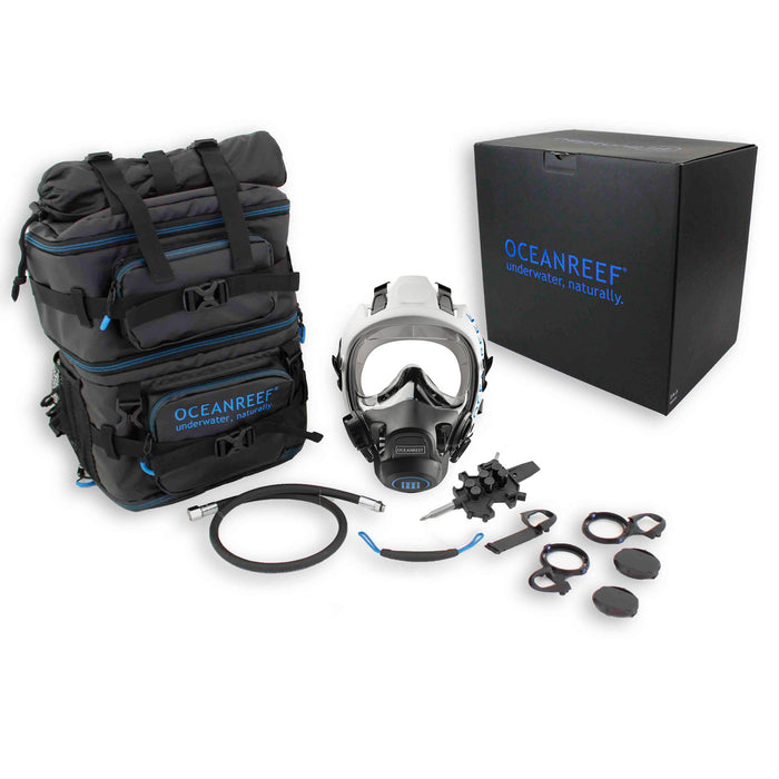 Ocean Reef Neptune III System Full Face Diving Mask with Integrated 2nd Stage, SL35TX INT 1st Stage Regulator, Hose & Surface Air Valve
