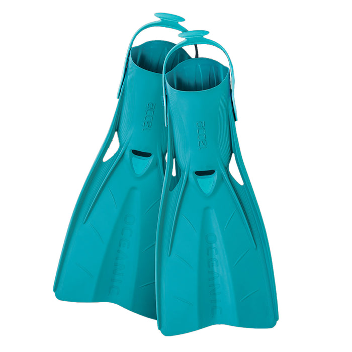 Oceanic Accel Dive Fins – Compact Open Heel Scuba Fins with High-Stretch Heel Strap, Angled Blade for Powerful & Efficient Kicking