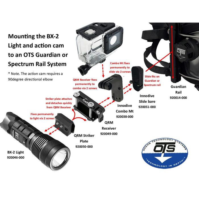 Ocean Technology Systems GoPro & Light Combination Mount for Accessory Rail System – Dual Mount for Cameras and Dive Lights