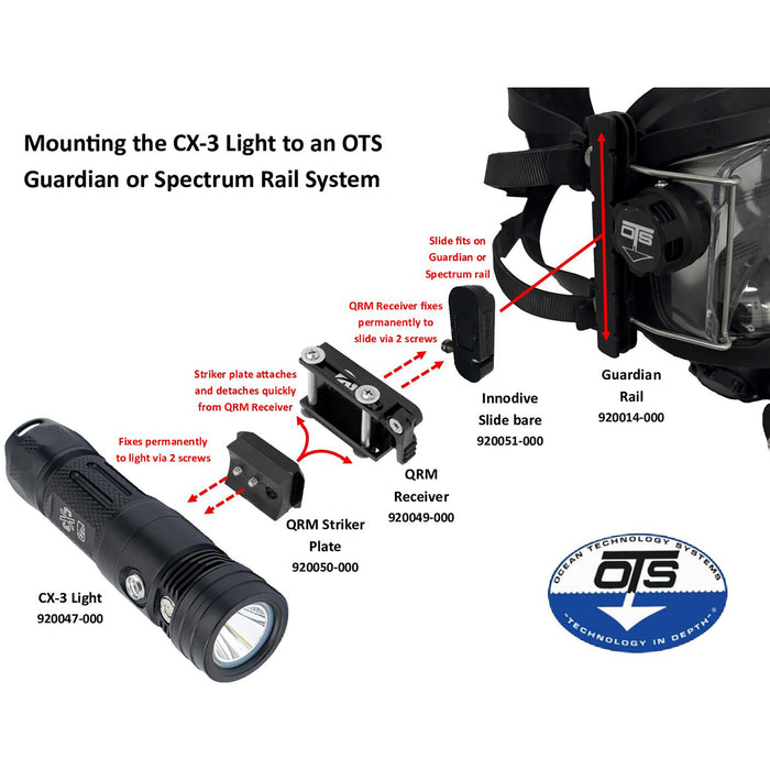 Ocean Technology Systems QRM Receiver for Dive Rite Lights – Quick Release Mounting System with Stainless Hardware