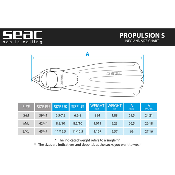 SEAC Propulsion S Open Heel Scuba Diving Fins with Sling Strap