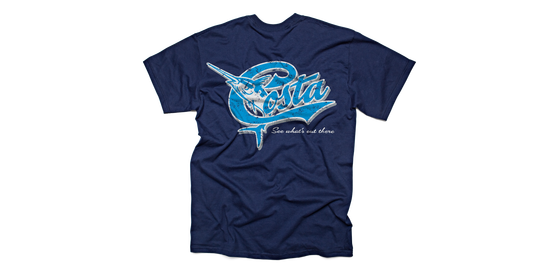 Costa Retros T-Shirt, Marlin, Navy Blue, Large