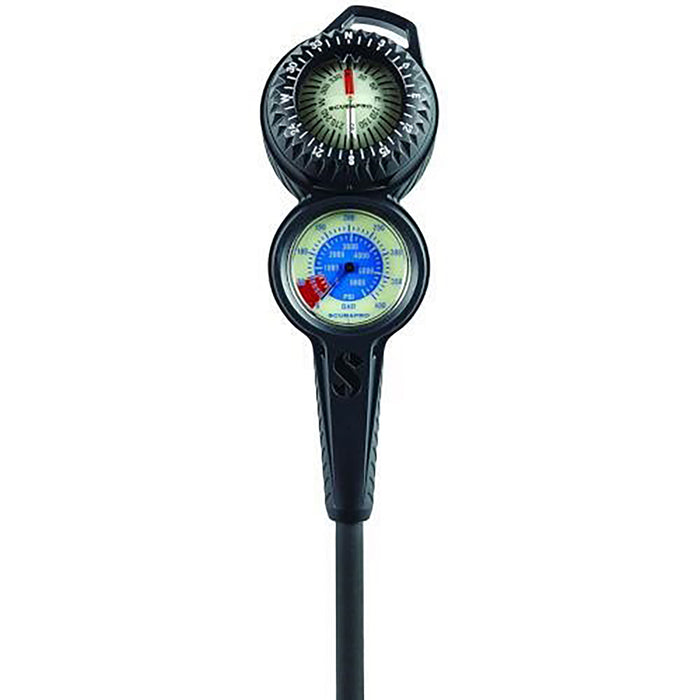Scubapro 2-Gauge In-Line Dive Console with FS-2 Compass & Metal Compact Pressure Gauge (Dual Bar/PSI)