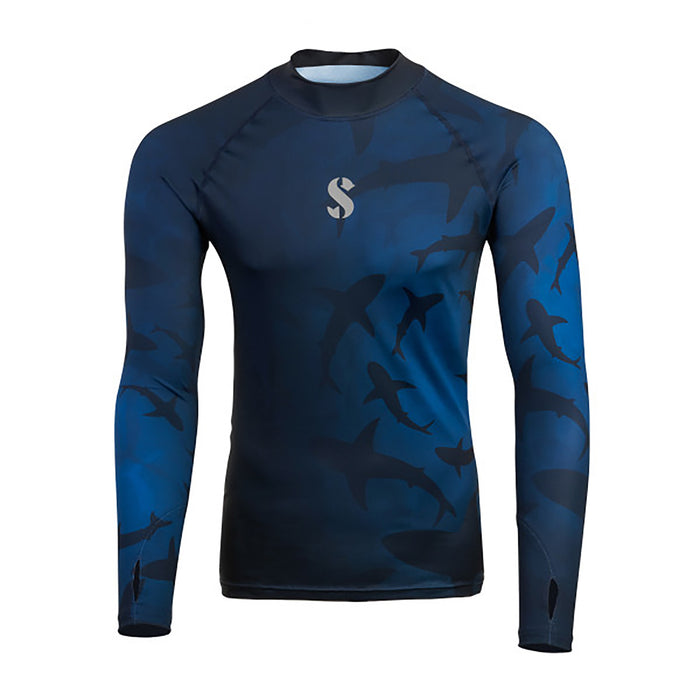 Scubapro Men’s T-Flex Shark Long Sleeve Rash Guard – UPF 50, Recycled Fabric, Ultra-Stretch Performance