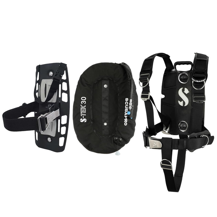 Scubapro S-Tek Pro System Technical Scuba Diving Gear Set, 3D Back Plate, Harness, 30lb Donut Wing, Single Tank Adapter