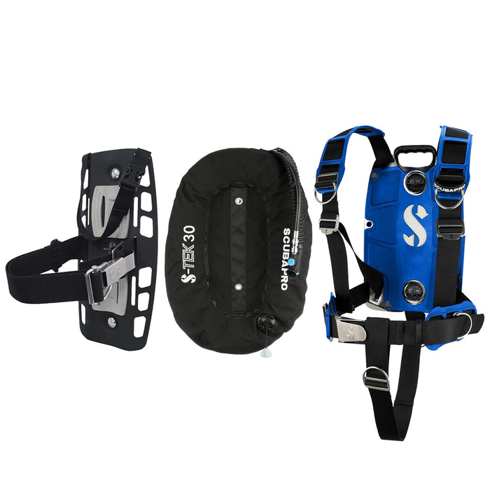 Scubapro S-Tek Pro System Technical Scuba Diving Gear Set, 3D Back Plate, Harness, 30lb Donut Wing, Single Tank Adapter