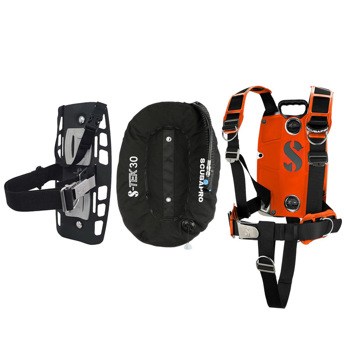 Scubapro S-Tek Pro System Technical Scuba Diving Gear Set, 3D Back Plate, Harness, 30lb Donut Wing, Single Tank Adapter