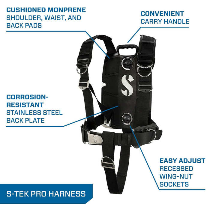 Scubapro S-Tek Pro System Technical Scuba Diving Gear Set, 3D Back Plate, Harness, 30lb Donut Wing, Single Tank Adapter