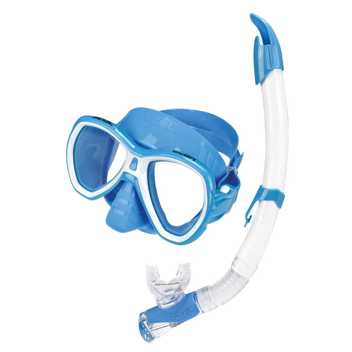 SEAC Elba Premium Adults Scuba Diving Swimming Snorkeling 100% Pure Silicone Mask Snorkel Set w/ Gear Bag